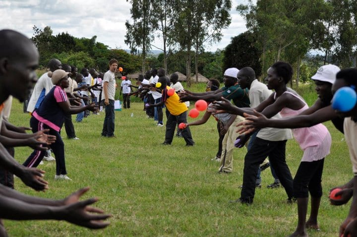 Zach in an exercise with "The Recreation Project” in Gulu, Uganda, which he co-founded