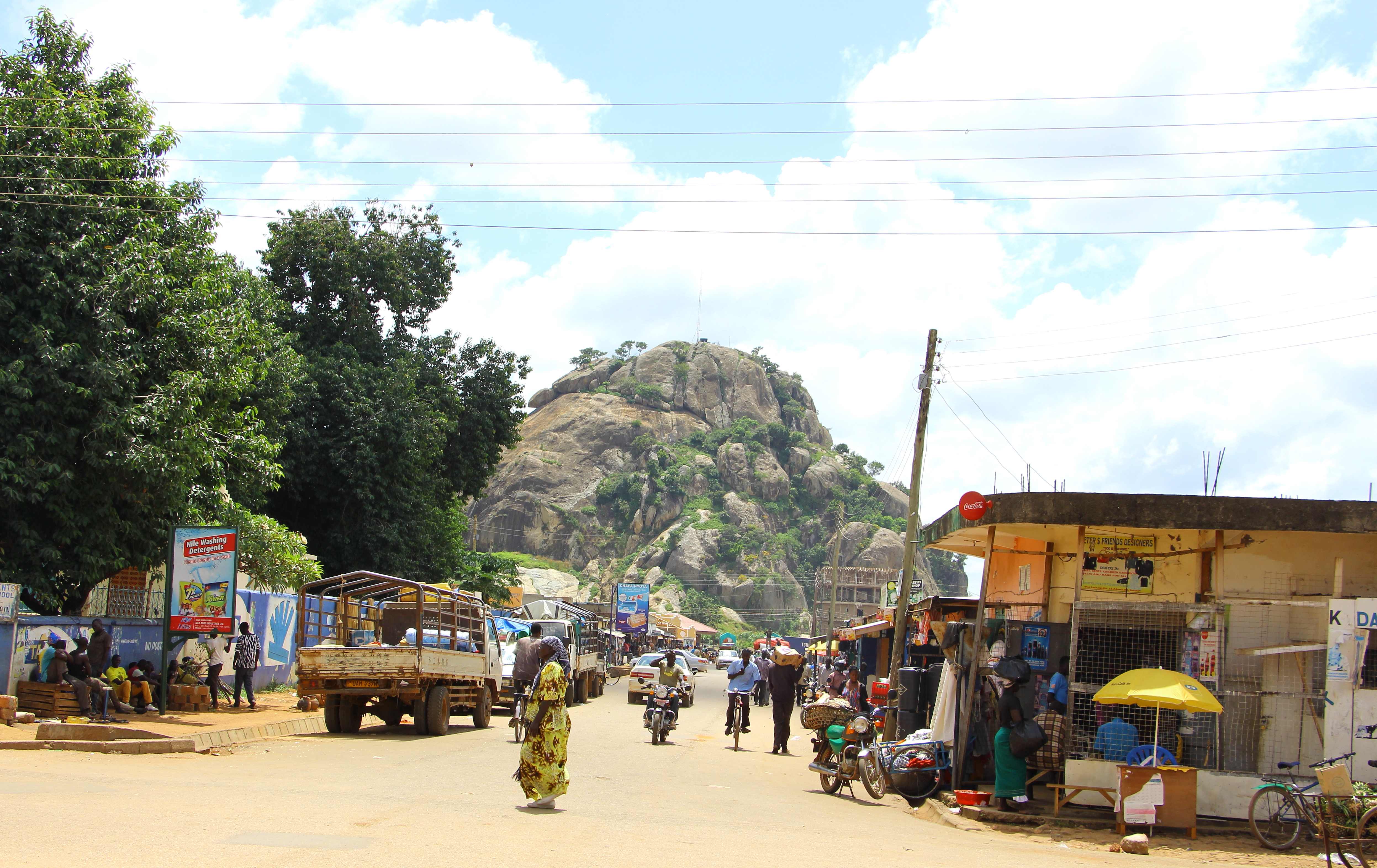 A view of Soroti Rock from a main street in town